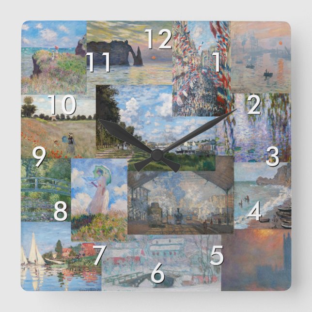 Claude Monet - Masterpieces Patchwork Square Wall Clock (Front)