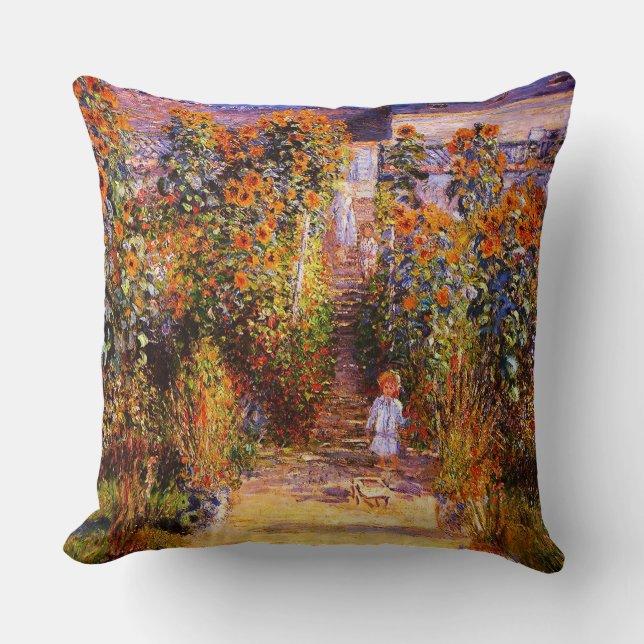 Claude Monet-Monet's Garden at Vétheuil Throw Pillow (Front)