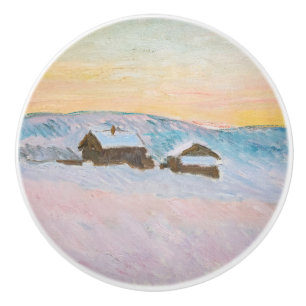 Claude Monet - Norway Landscape, Blue Houses Ceramic Knob