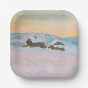 Claude Monet - Norway Landscape, Blue Houses Paper Plate