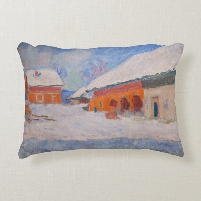 Claude Monet - Norway, Red Houses at Bjornegaard Accent Pillow (Front)