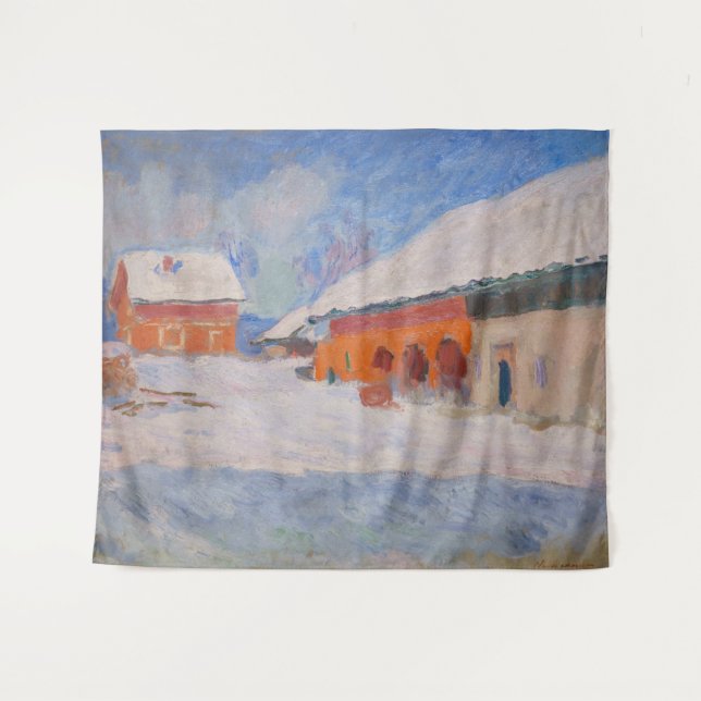 Claude Monet - Norway, Red Houses at Bjornegaard Tapestry (Front (Horizontal))