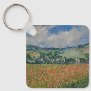 Claude Monet Painting, Poppy Field at Giverny Keychain