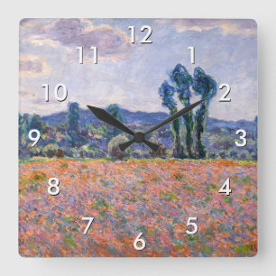 Claude Monet - Poppy Field 1890 (Giverny) Square Wall Clock