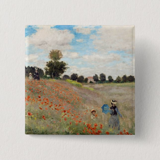 Claude Monet - Poppy Field 2 Inch Square Button (Front)