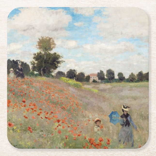 Claude Monet - Poppy Field Square Paper Coaster (Front)