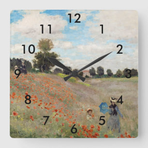 Claude Monet - Poppy Field Square Wall Clock