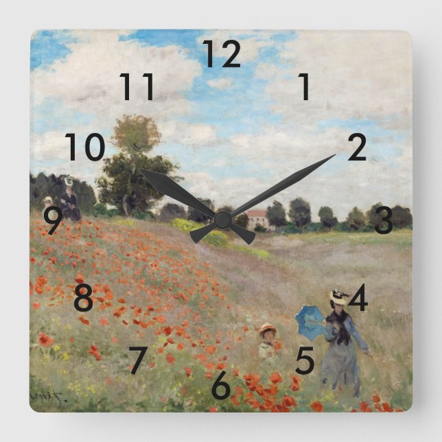 Claude Monet - Poppy Field Square Wall Clock (Front)