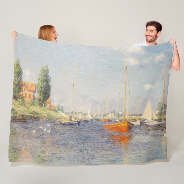 Claude Monet. Red Boats, Argenteuil Fleece Blanket (In Situ)
