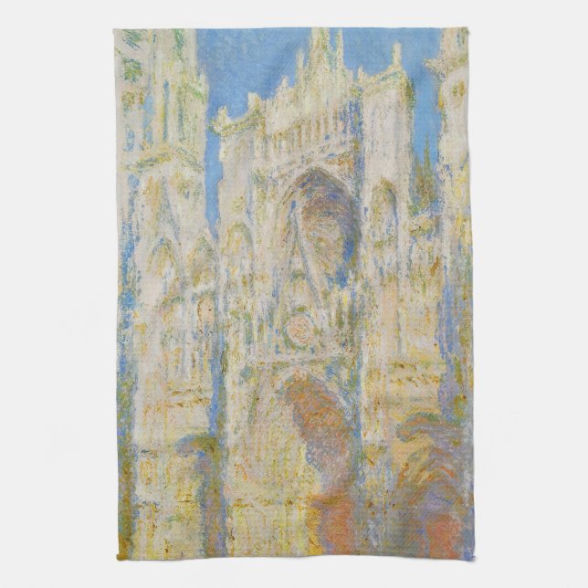 Claude Monet Rouen Cathedral Portal Morning Light Kitchen Towel (Vertical)