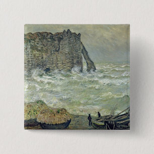 Claude Monet Rough Sea at Etretat, 1883 2 Inch Square Button