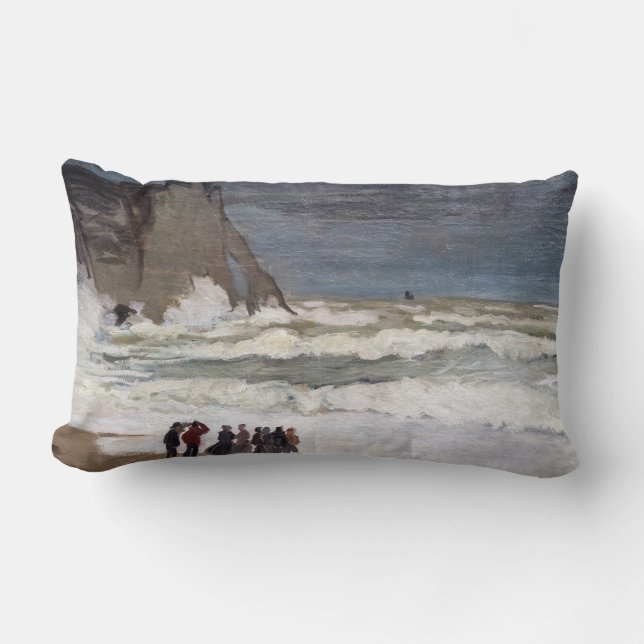 Claude Monet - Rough Sea at Etretat Lumbar Pillow (Front)