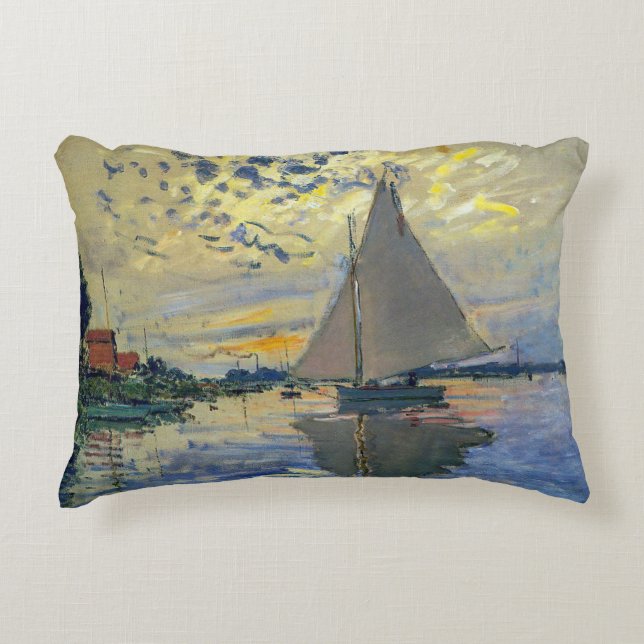 Claude Monet - Sailboat at Le Petit-Gennevilliers Accent Pillow (Front)