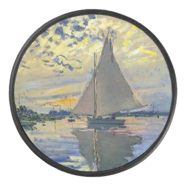 Claude Monet - Sailboat at Le Petit-Gennevilliers Hockey Puck (Front)