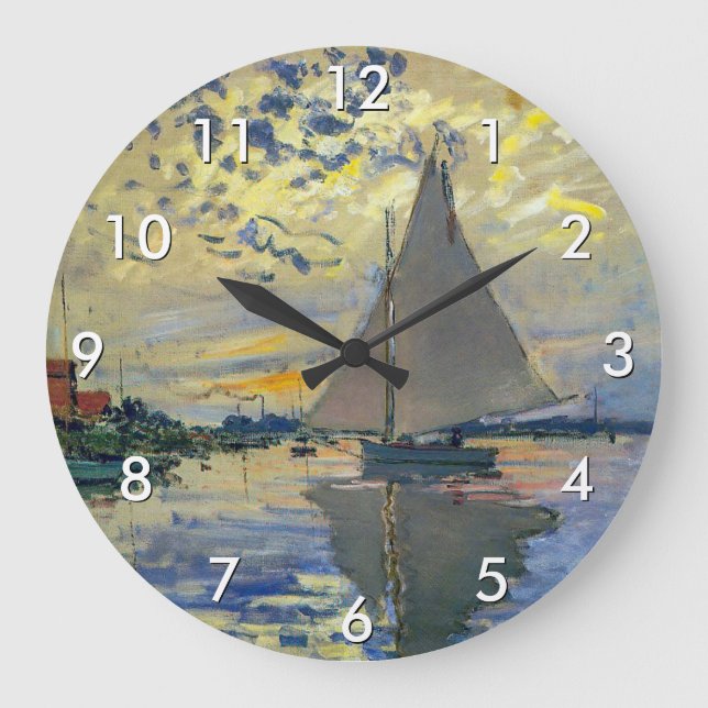 Claude Monet - Sailboat at Le Petit-Gennevilliers Large Clock (Front)