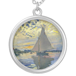 Claude Monet - Sailboat at Le Petit-Gennevilliers Silver Plated Necklace
