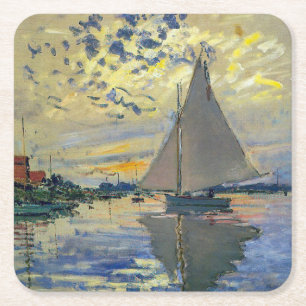 Claude Monet - Sailboat at Le Petit-Gennevilliers Square Paper Coaster