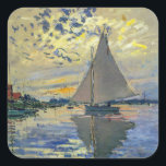 Claude Monet - Sailboat at Le Petit-Gennevilliers Square Sticker<br><div class="desc">Sailboat at Le Petit-Gennevilliers / Voilier au Petit-Gennevilliers - Claude Monet,  1874</div>
