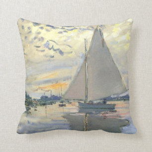 Claude Monet - Sailboat At Le Petit Gennevilliers Throw Pillow