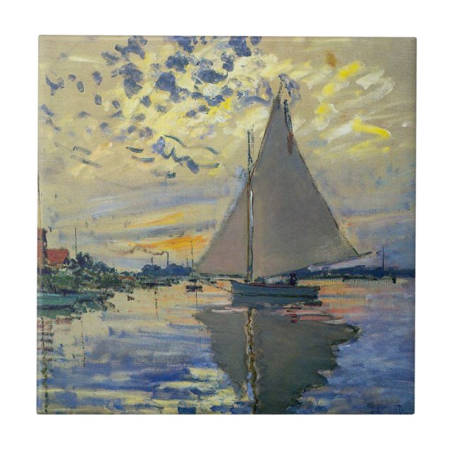 Claude Monet - Sailboat at Le Petit-Gennevilliers Tile (Front)