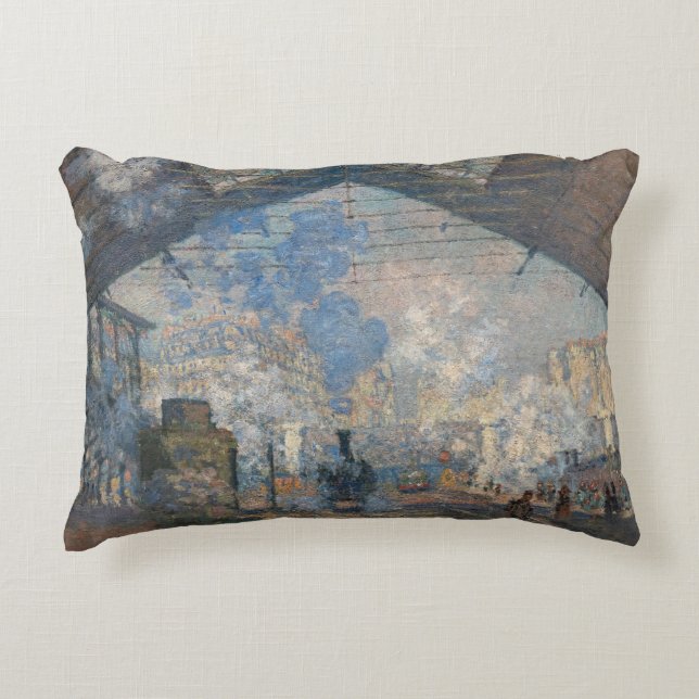 Claude Monet - Saint-Lazare Station exterior view Accent Pillow (Front)