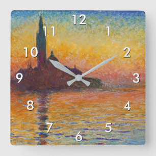 Claude Monet - San Giorgio Maggiore at Dusk Square Wall Clock