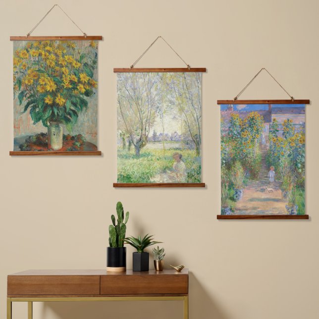 Claude Monet Set of 3 Famous Old Paintings Wall Hanging Tapestry (Asymmetrical)