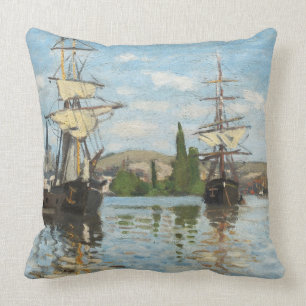Claude Monet   Ships Riding on the Seine at Rouen Throw Pillow