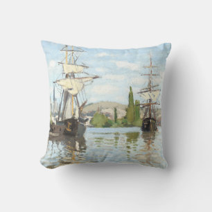 Claude Monet. Ships Riding on the Seine at Rouen Throw Pillow