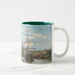 Claude Monet Ships Riding on the Seine at Rouen Two-Tone Coffee Mug