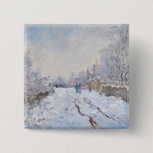 Claude Monet - Snow Scene at Argenteuil 2 Inch Square Button (Front)