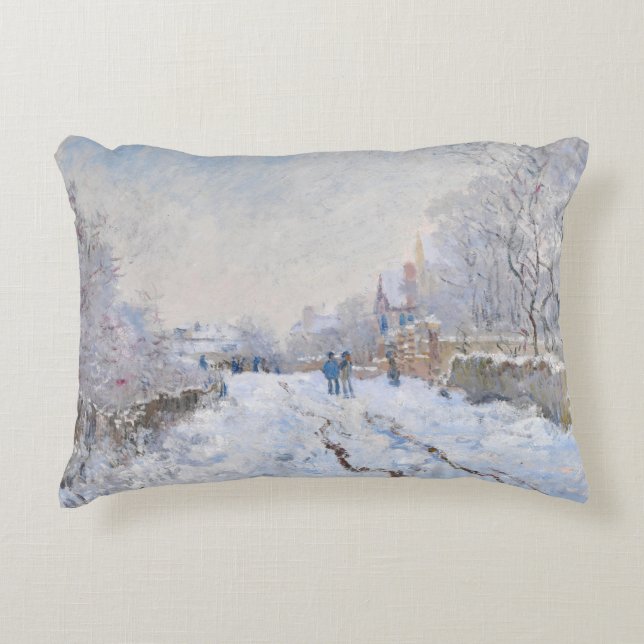 Claude Monet - Snow Scene at Argenteuil Accent Pillow (Front)