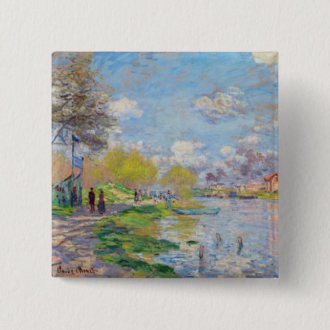 Claude Monet - Spring by the Seine 2 Inch Square Button (Front)