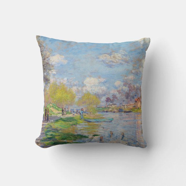 Claude Monet - Spring by the Seine Throw Pillow (Front)