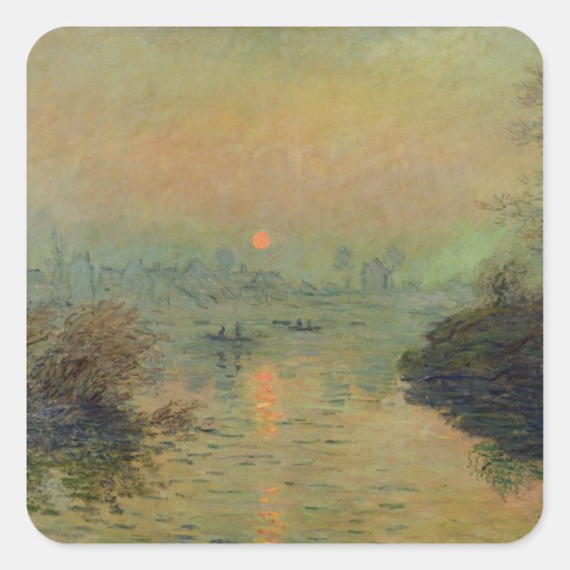 Claude Monet | Sun Setting over the Seine Square Sticker (Front)