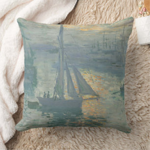 Claude Monet Sunrise 1873 Sailboats Harbour Art Throw Pillow