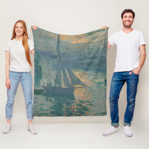 Claude Monet Sunrise Marine Sailboat Impressionism Fleece Blanket