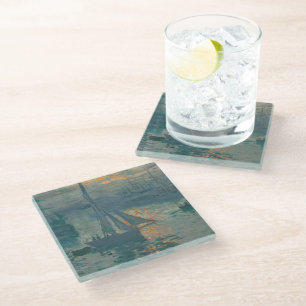 Claude Monet Sunrise Marine Sailboat Impressionism Glass Coaster