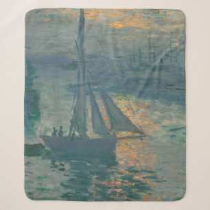 Claude Monet Sunrise Marine Sailboat Impressionism Sherpa Blanket