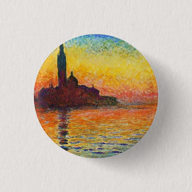 Claude Monet Sunset In Venice Impressionist Art 1 Inch Round Button (Front)