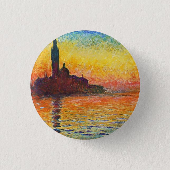Claude Monet Sunset In Venice Impressionist Art 1 Inch Round Button (Front)