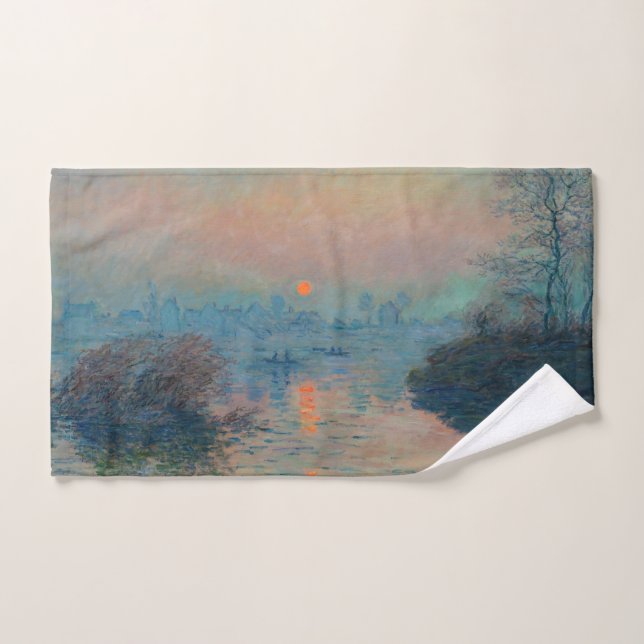 Claude Monet - Sunset on the Seine at Lavacourt Bath Towel Set (Hand Towel)