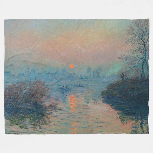 Claude Monet - Sunset on the Seine at Lavacourt Fleece Blanket (Front (Horizontal))