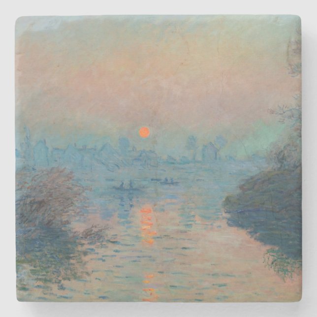Claude Monet - Sunset on the Seine at Lavacourt Stone Coaster (Front)