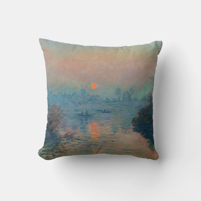 Claude Monet - Sunset on the Seine at Lavacourt Throw Pillow (Front)