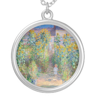 Claude Monet - The Artist's Garden at Vetheuil Silver Plated Necklace