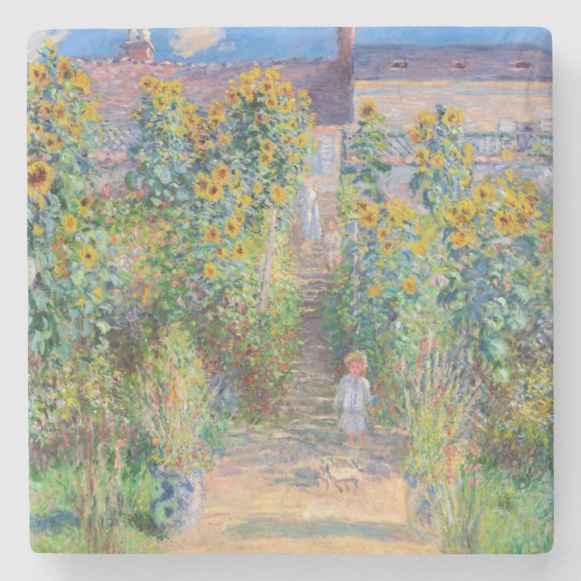 Claude Monet - The Artist's Garden at Vetheuil Stone Coaster (Front)