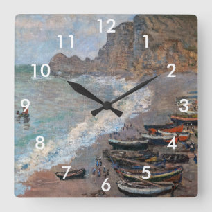 Claude Monet - The Beach at Etretat Square Wall Clock
