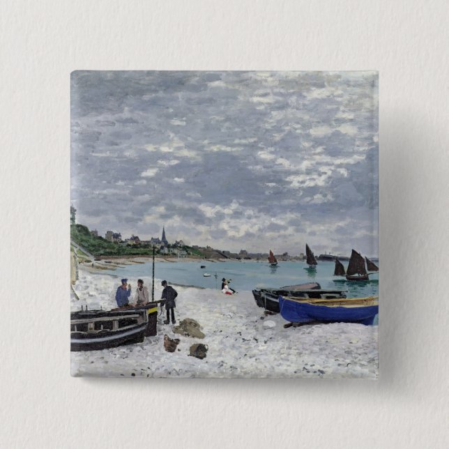 Claude Monet | The Beach at Sainte-Adresse 2 Inch Square Button (Front)