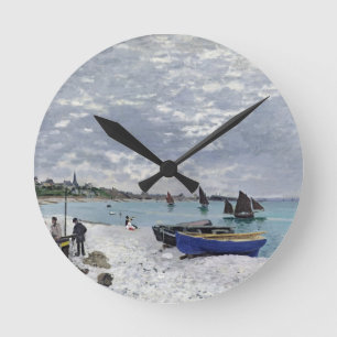 Claude Monet The Beach at Sainte-Adresse Round Clock